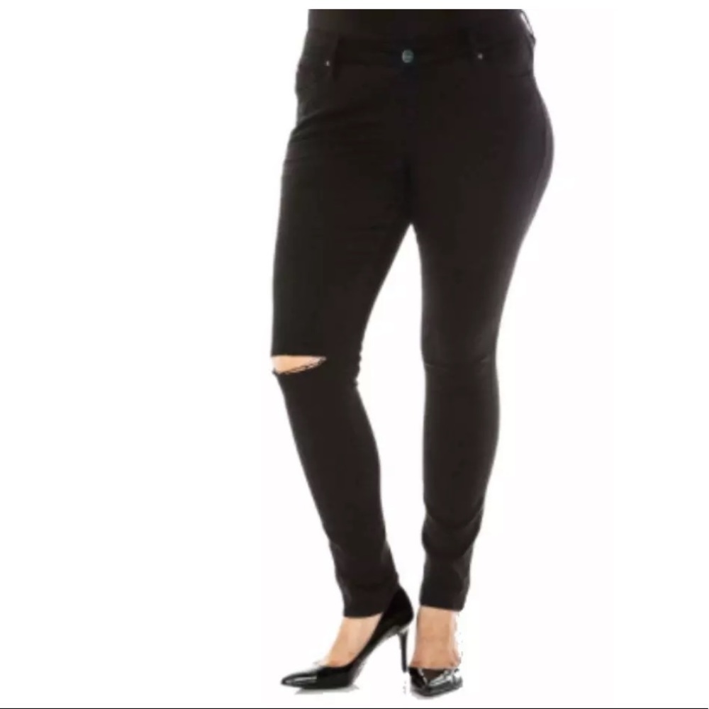 Slink Ripped Knees Stretch Plus 24 Skinny Jeans Mid Rise Distressed Sliced Knee